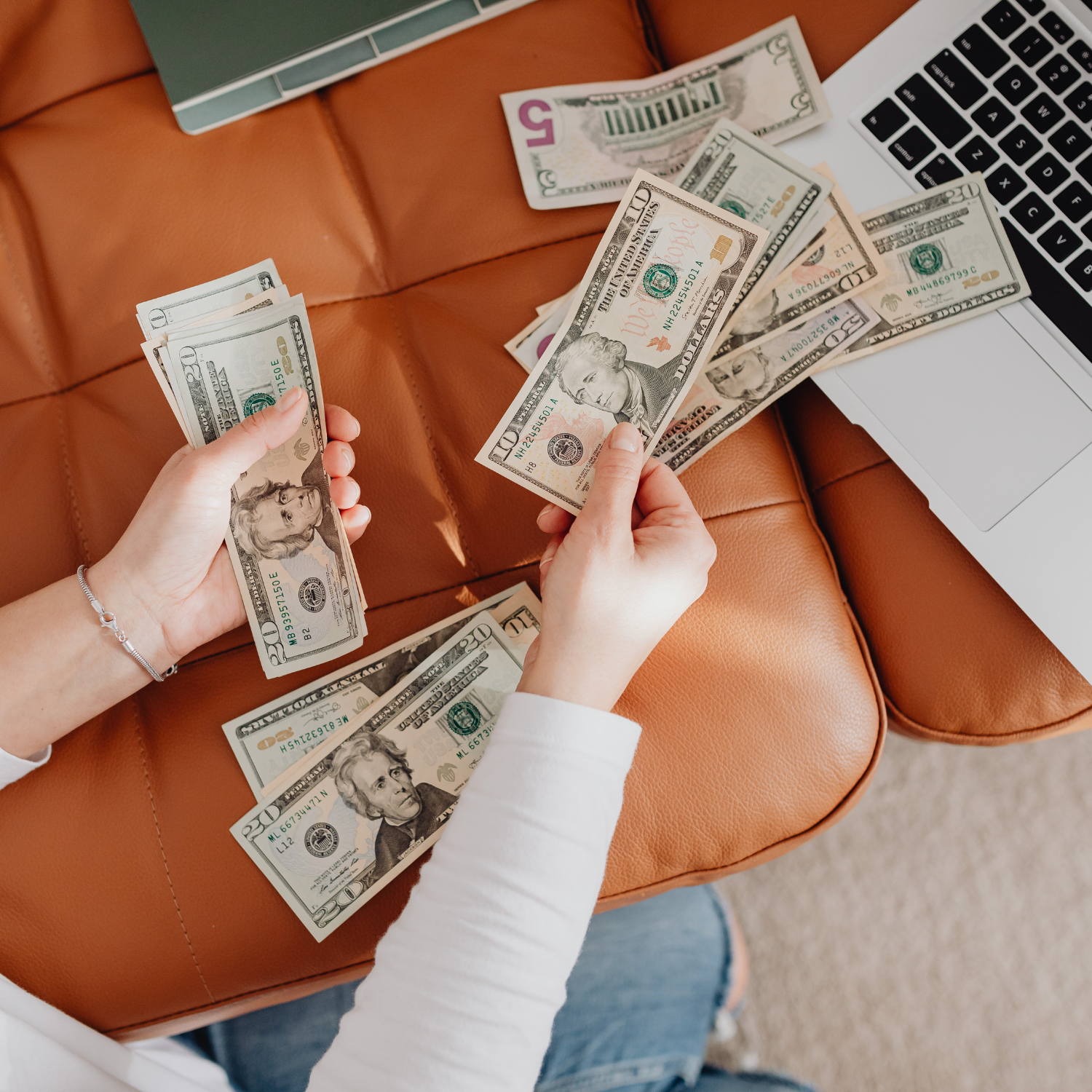 women counting her money